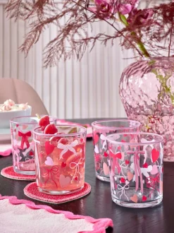 Next Set of 4 Pink Heart and Bow Tumbler Glasses Outlet