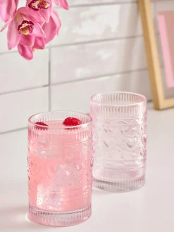 Next Set of 2 Pink Heart Pressed Tumbler Glasses Clearance
