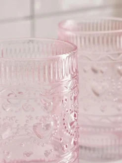 Next Set of 2 Pink Heart Pressed Tumbler Glasses Clearance
