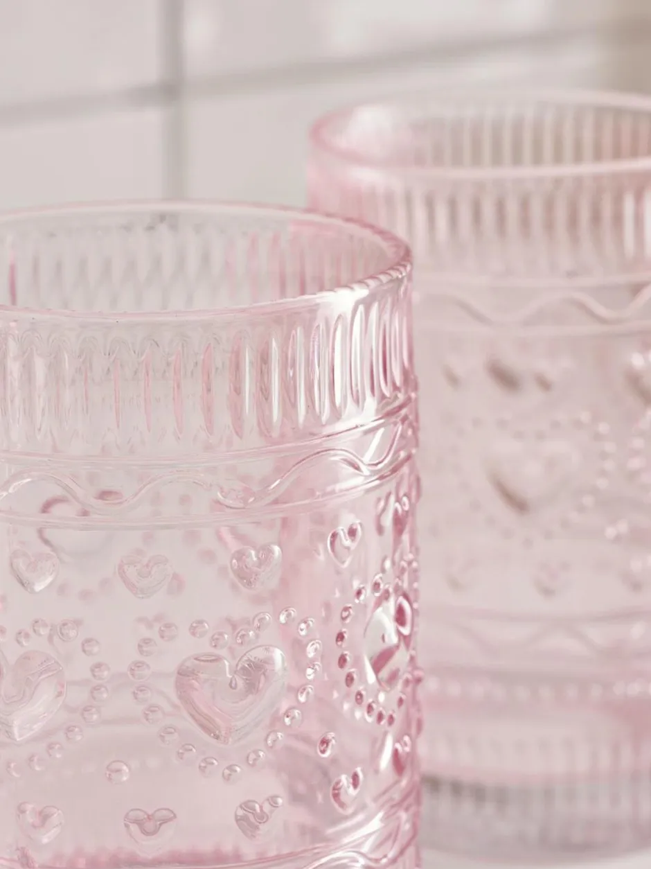 Next Set of 2 Pink Heart Pressed Tumbler Glasses Clearance