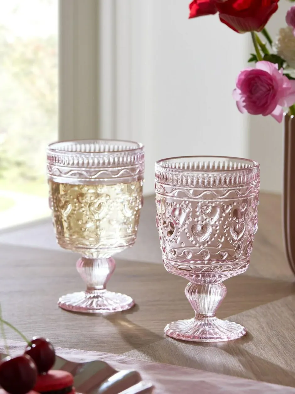 Next Set of 2 Pink Heart Pressed Wine Glasses Clearance