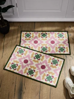 Next Set of 2 Pink Washable Geometric Tile Doormats Hot