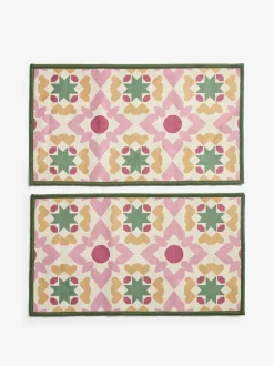 Next Set of 2 Pink Washable Geometric Tile Doormats Hot