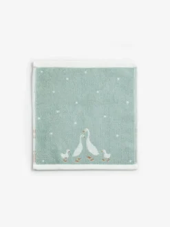 Next Set of 2 Teal Blue 100% Cotton Geese Face Cloths Sale
