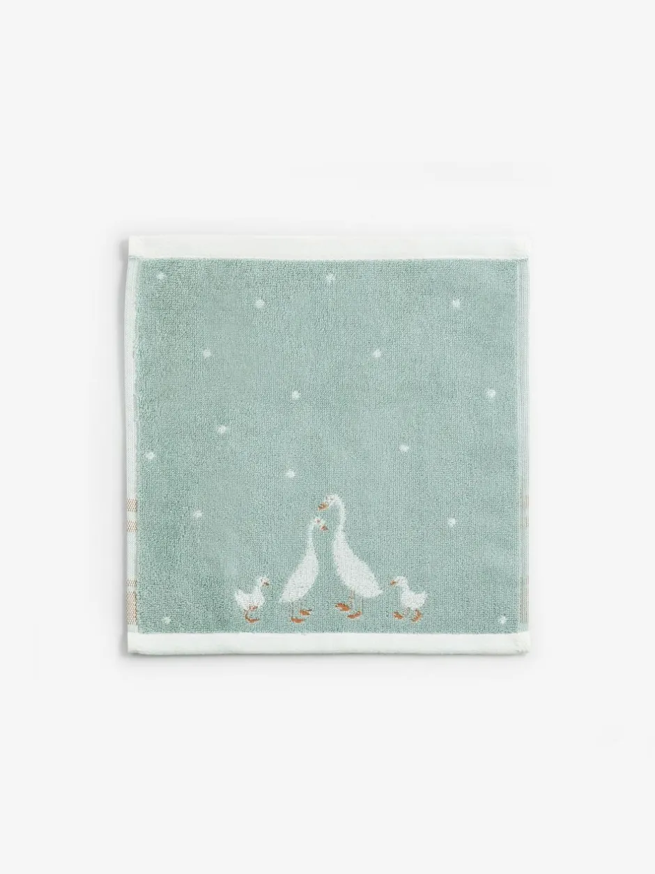 Next Set of 2 Teal Blue 100% Cotton Geese Face Cloths Sale