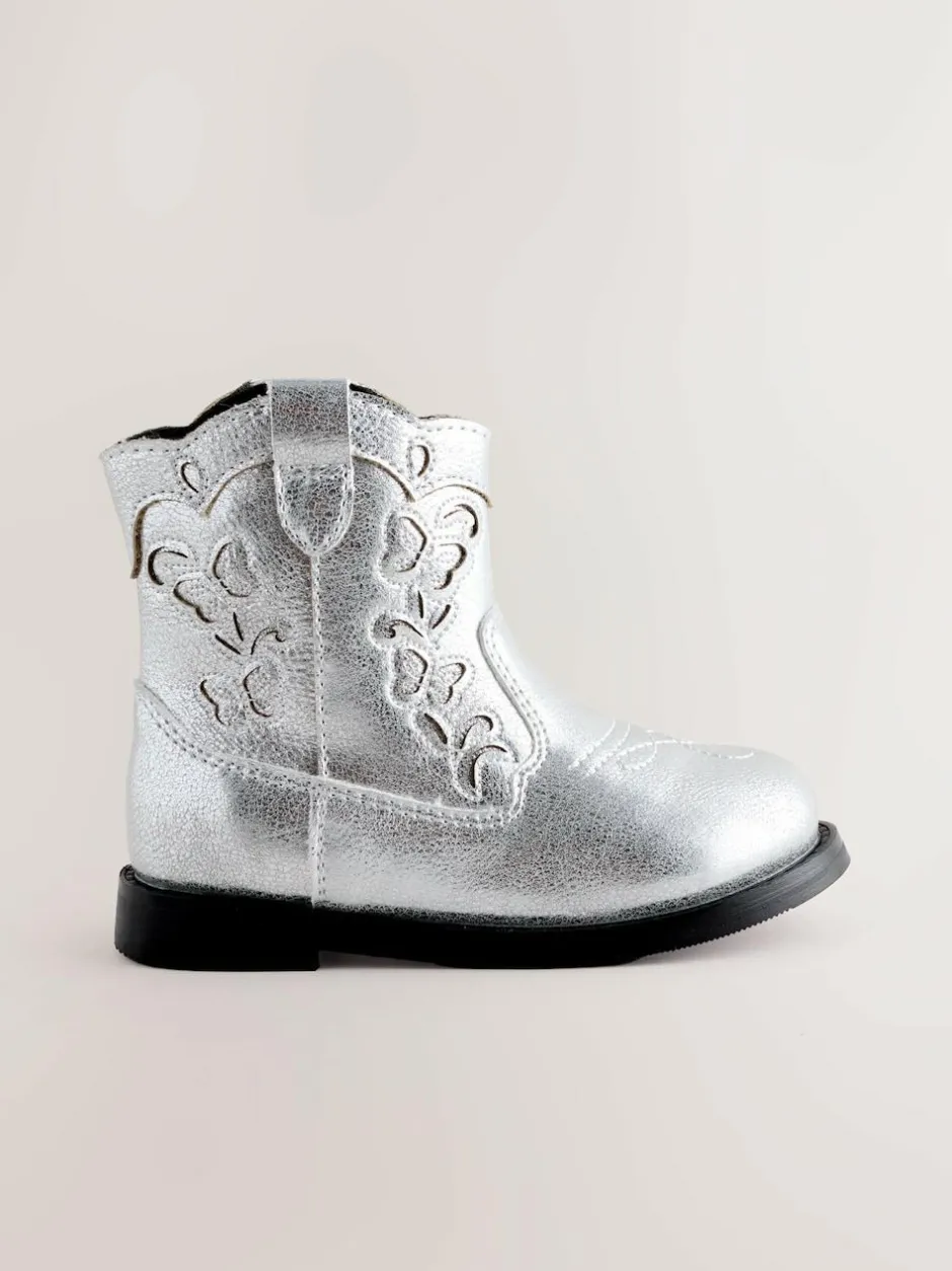 Next Silver Metallic Western Cowboy Ankle Boots Best