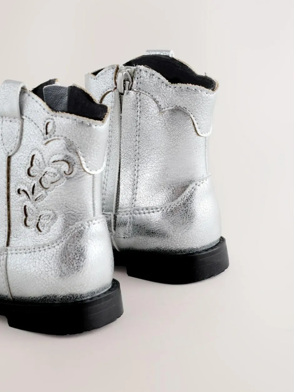 Next Silver Metallic Western Cowboy Ankle Boots Best