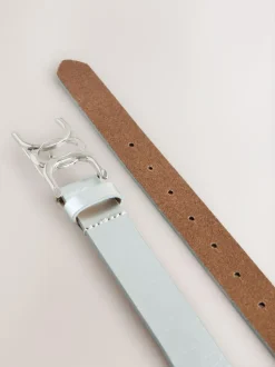 Next Regular Statement Buckle Leather Belt Silver Discount