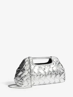 Lipsy Weave Grab Handle Clutch Bag Silver Outlet