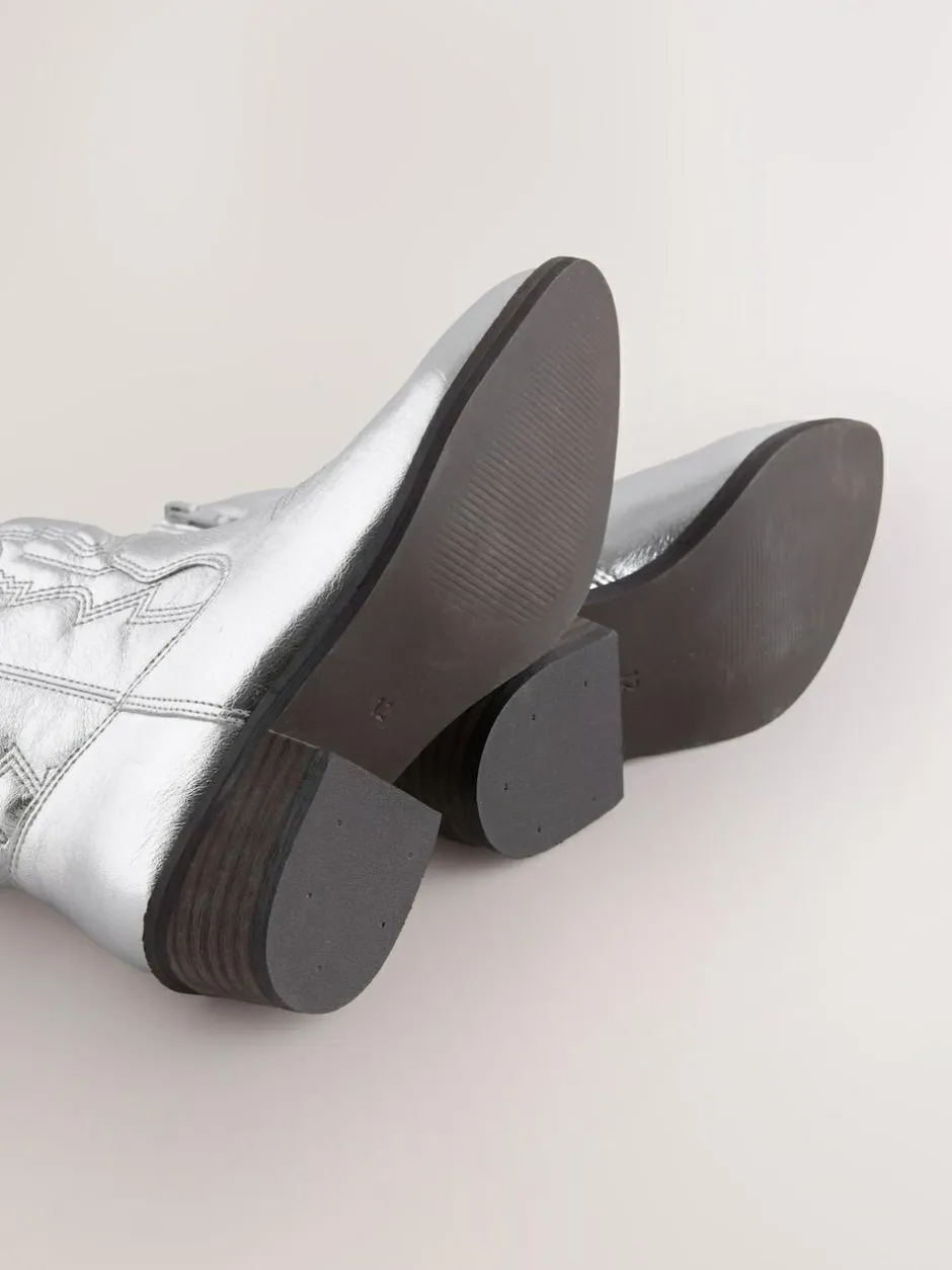 Next Western Ankle Boots Silver New