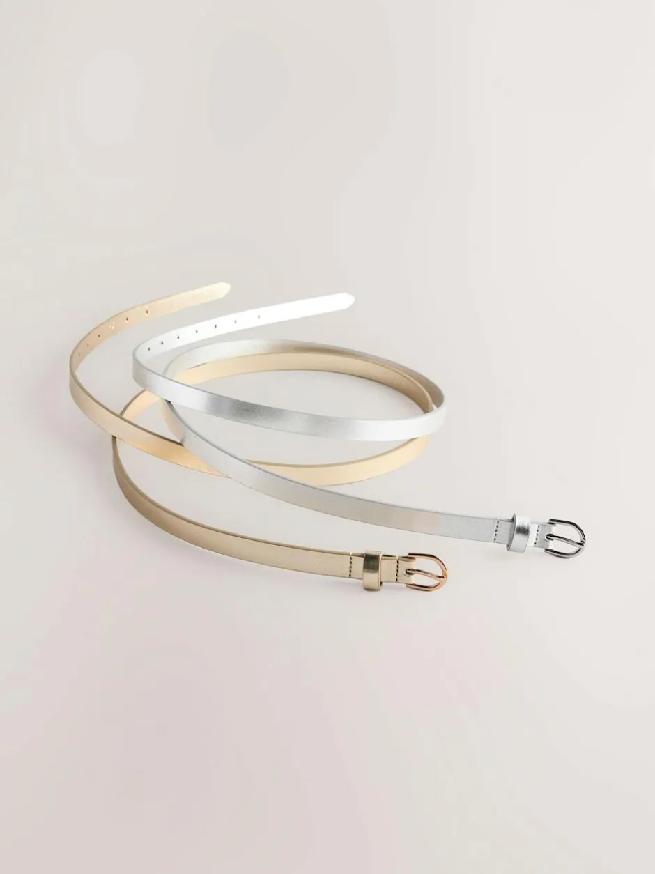 Next PU Skinny Belts 2 Pack Silver/Gold Discount