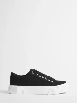 Simply Be Wide Fit Canvas Chunky Ribbed Sole Trainers Black Sale