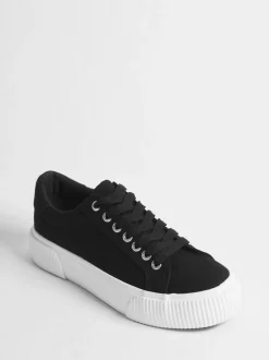 Simply Be Wide Fit Canvas Chunky Ribbed Sole Trainers Black Sale
