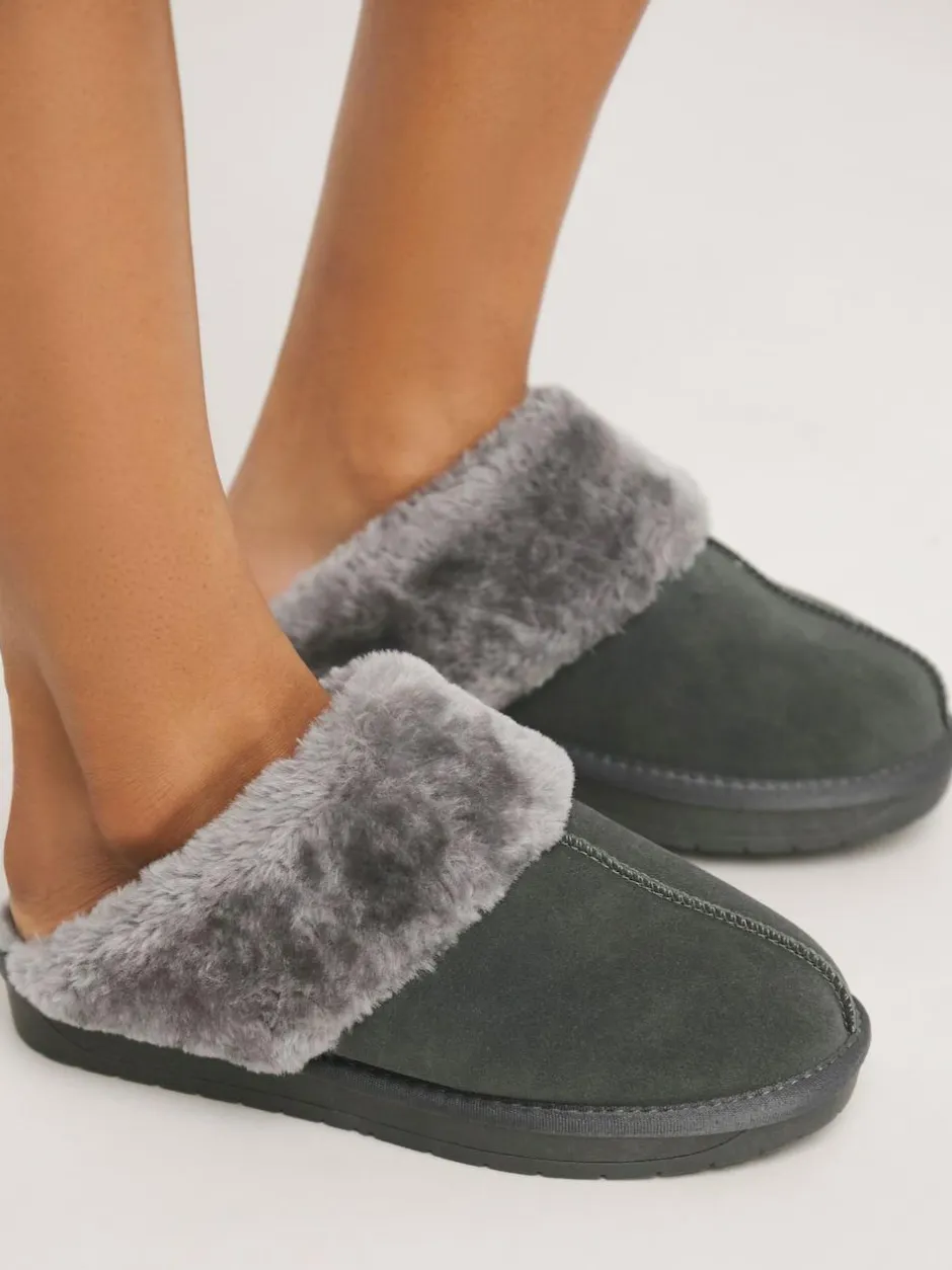 Simply Be Standard Fit Faux Fur Lined Suede Mule Slippers Dark Grey Online