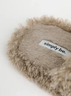 Simply Be Shaggy Fur Mule Slippers Natural Sale