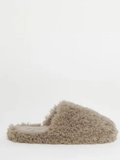 Simply Be Shaggy Fur Mule Slippers Natural Sale