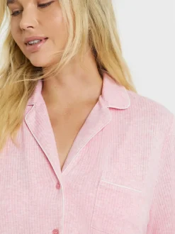 Simply Be Pink Pretty Secrets Brushed Ribbed Button Through Pyjama Set Online