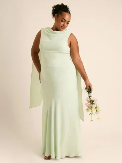 Six Stories Green High Cowl Neck Drape Crepe Bridesmaid Dress Best