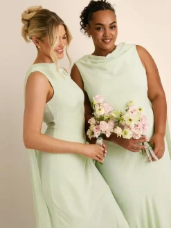 Six Stories Green High Cowl Neck Drape Crepe Bridesmaid Dress Best