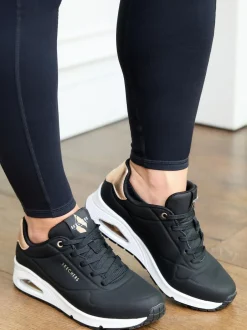 Skechers Golden Womens Standard Fit Uno Trainers Black Dark Hot