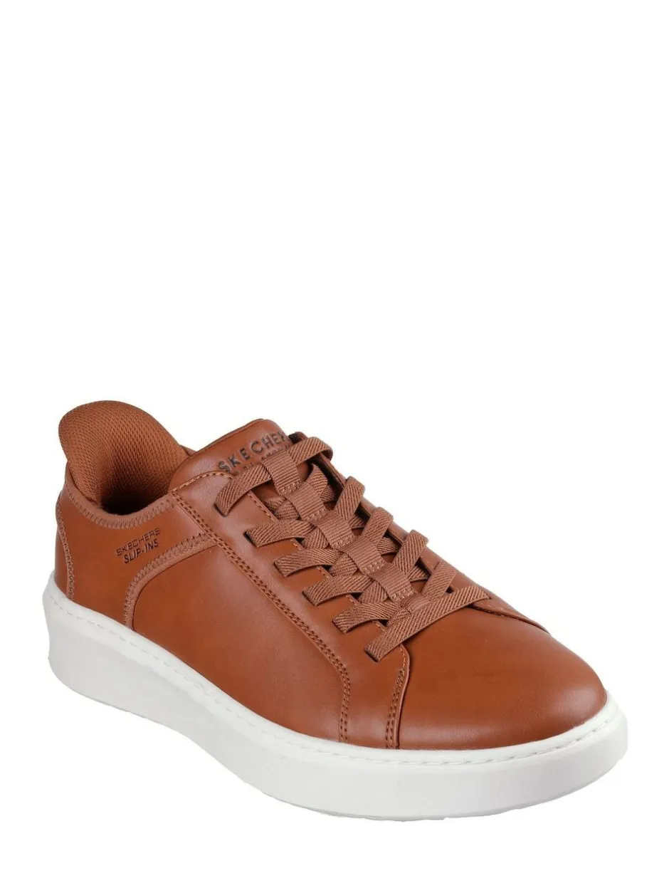 Skechers Court Break Double Vented Slip In Trainers Brown Hot