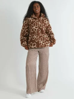 Skinnydip Brown Doodle Flower Borg Jacket in Brown Discount