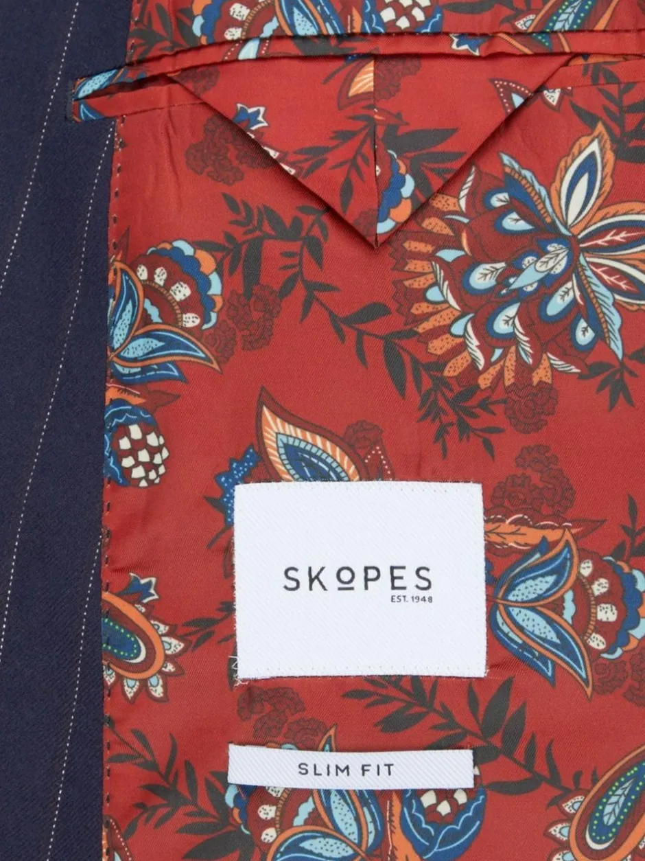 Skopes Blue Declan Suit Slim Fit Pinstripe Double Breasted Jacket