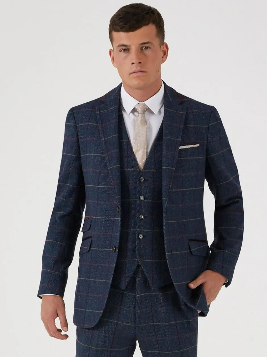 Skopes Blue Doyle Tweed Tailored Wool Blend Suit: Jacket Discount