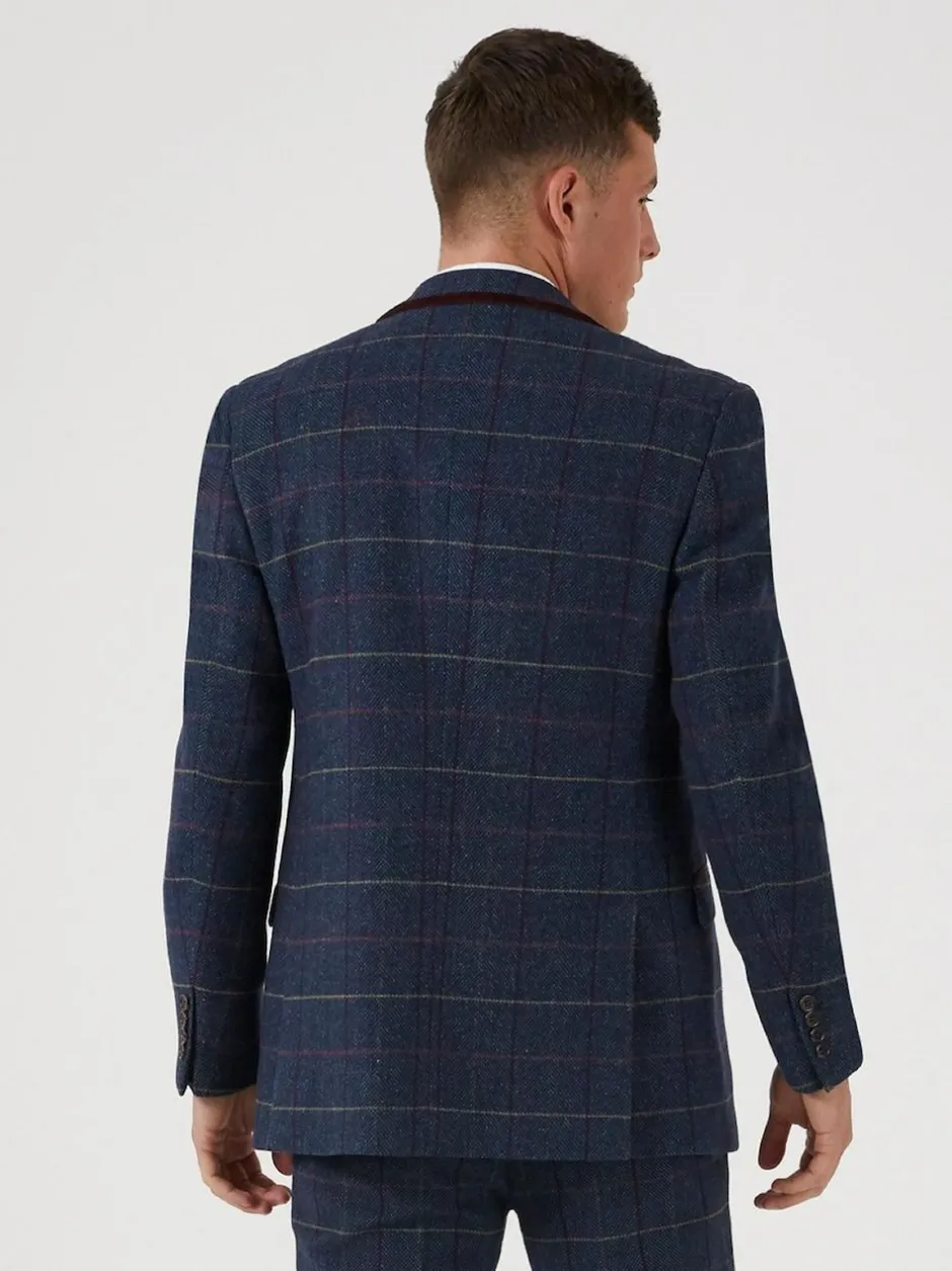 Skopes Blue Doyle Tweed Tailored Wool Blend Suit: Jacket Discount