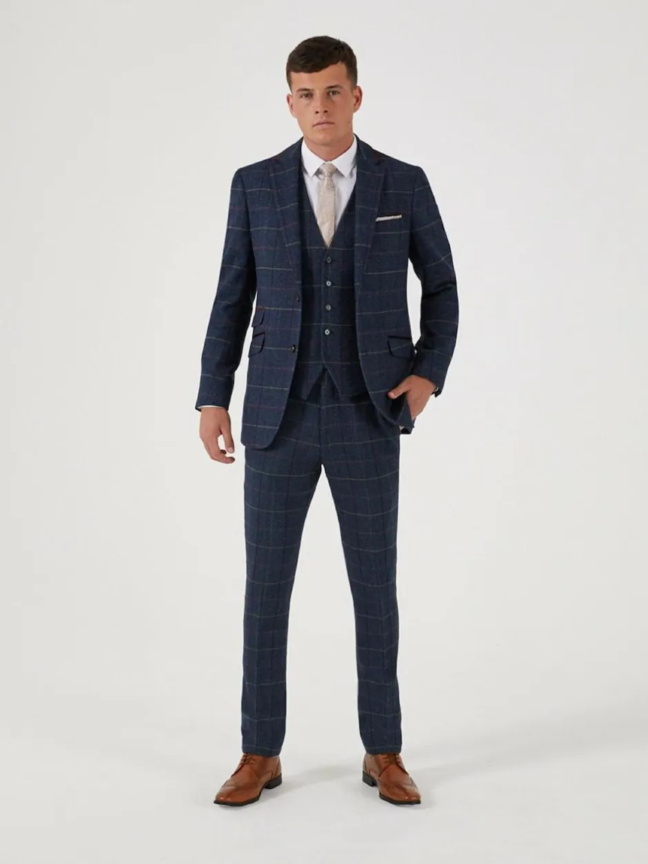 Skopes Blue Doyle Tweed Tailored Wool Blend Suit: Jacket Discount