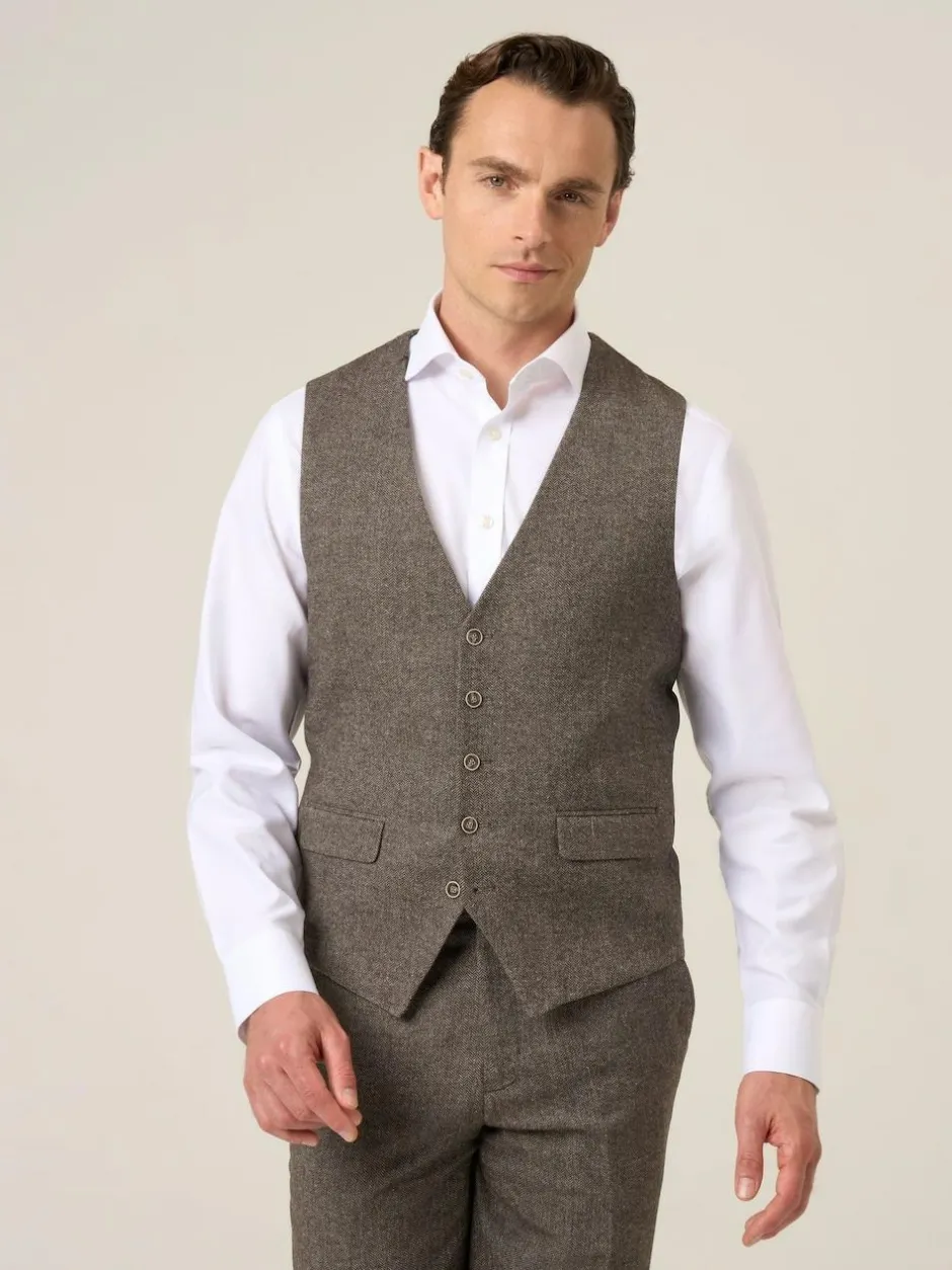 Skopes Brown Jude Tweed Tailored Fit Suit Waistcoat New