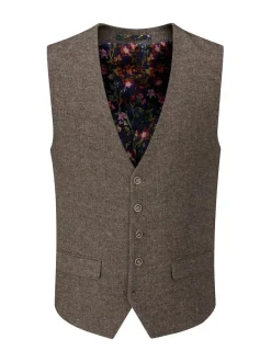Skopes Brown Jude Tweed Tailored Fit Suit Waistcoat New