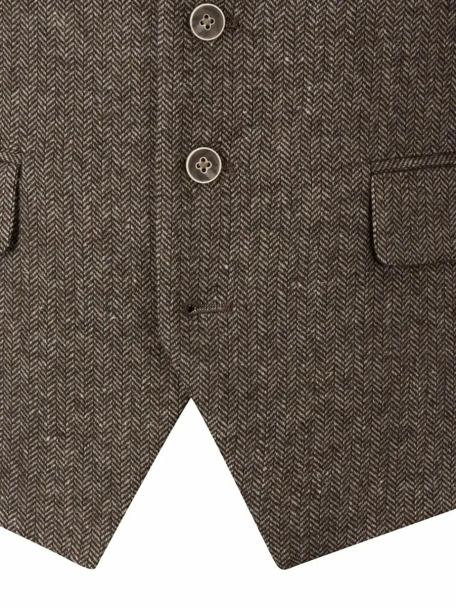 Skopes Brown Jude Tweed Tailored Fit Suit Waistcoat New