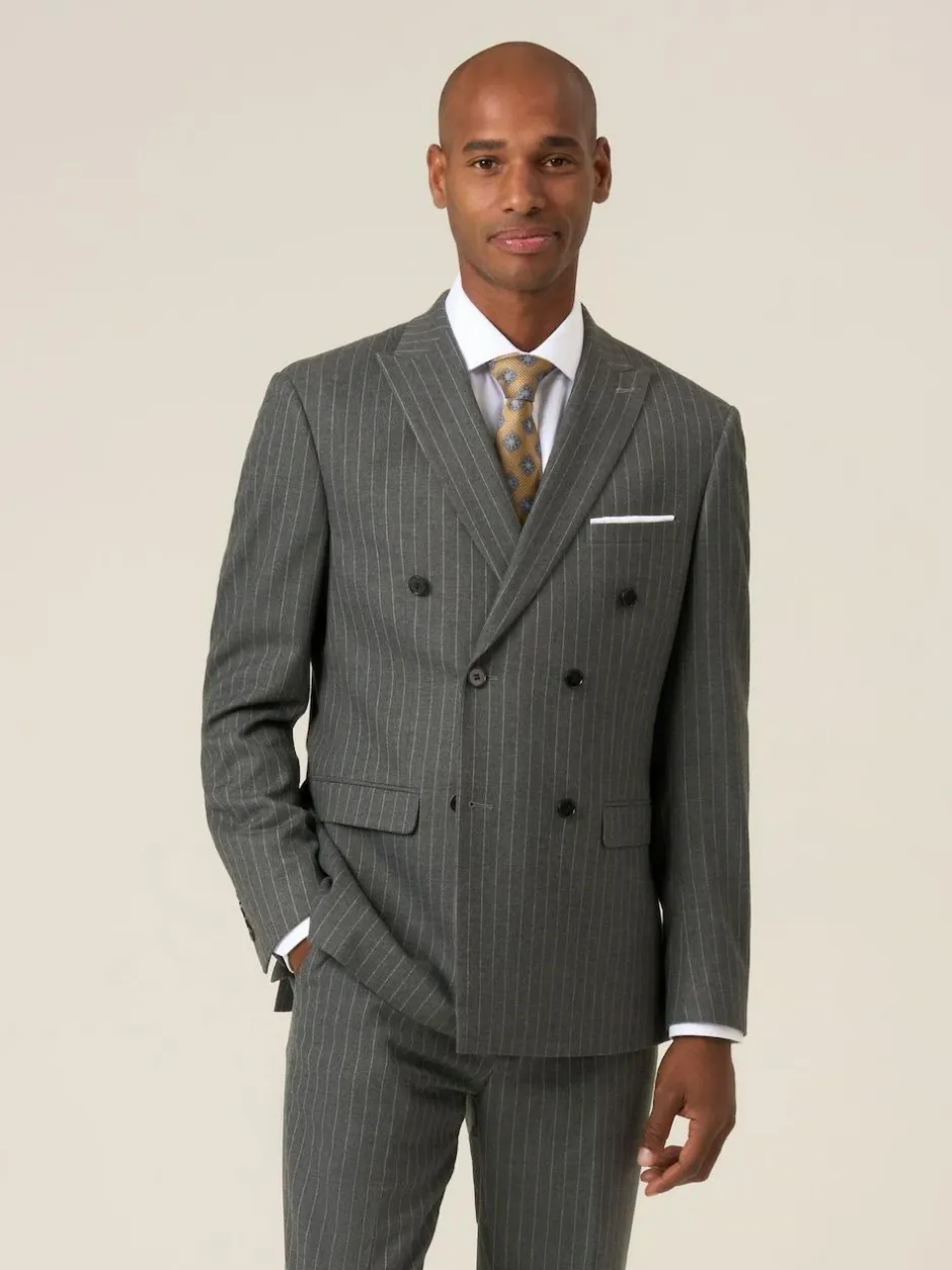 Skopes Grey Double Breasted Cassius Tailored Fit Stripe Suit Jacket Hot