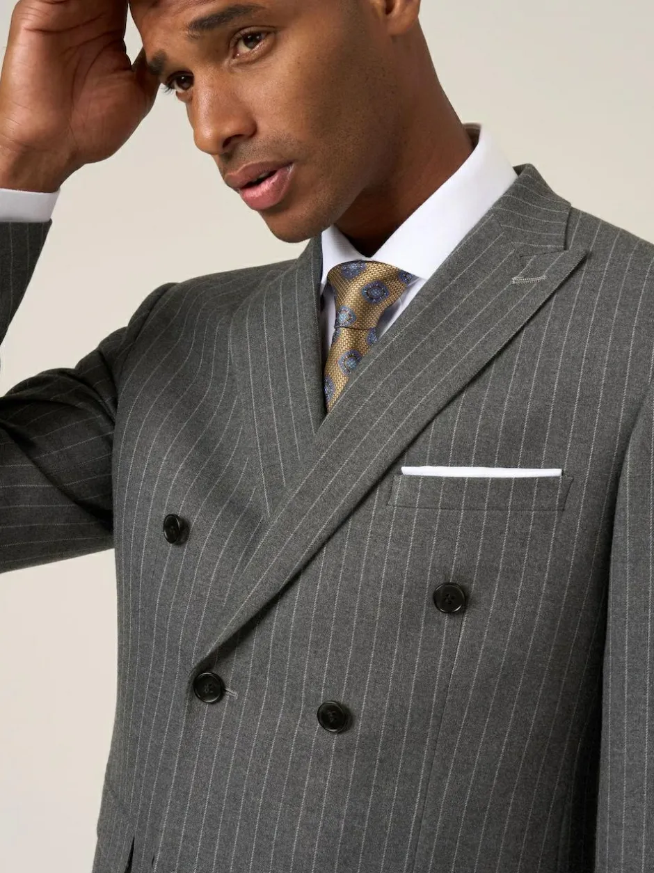 Skopes Grey Double Breasted Cassius Tailored Fit Stripe Suit Jacket Hot