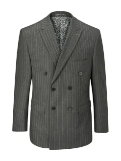Skopes Grey Double Breasted Cassius Tailored Fit Stripe Suit Jacket Hot