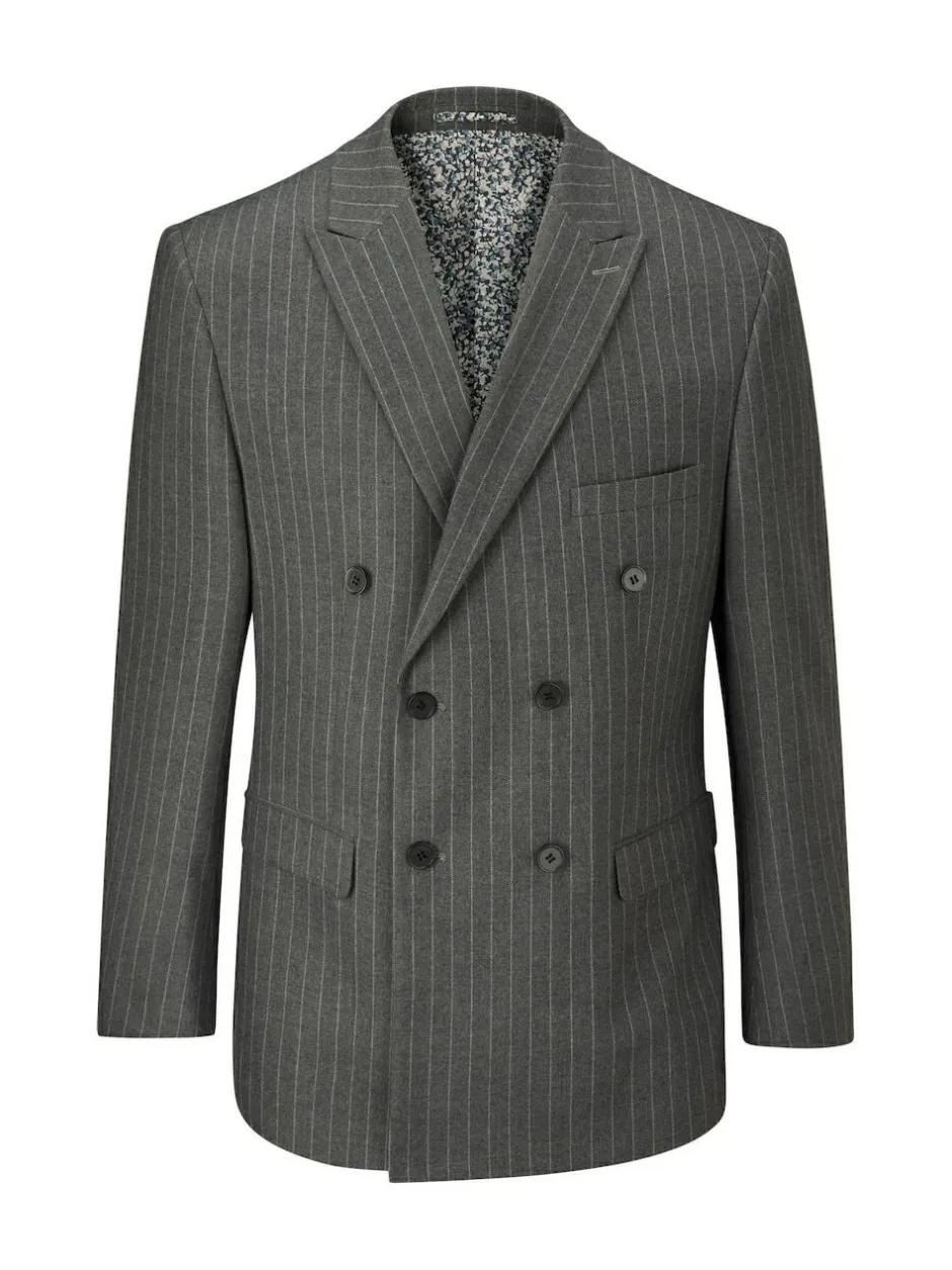 Skopes Grey Double Breasted Cassius Tailored Fit Stripe Suit Jacket Hot