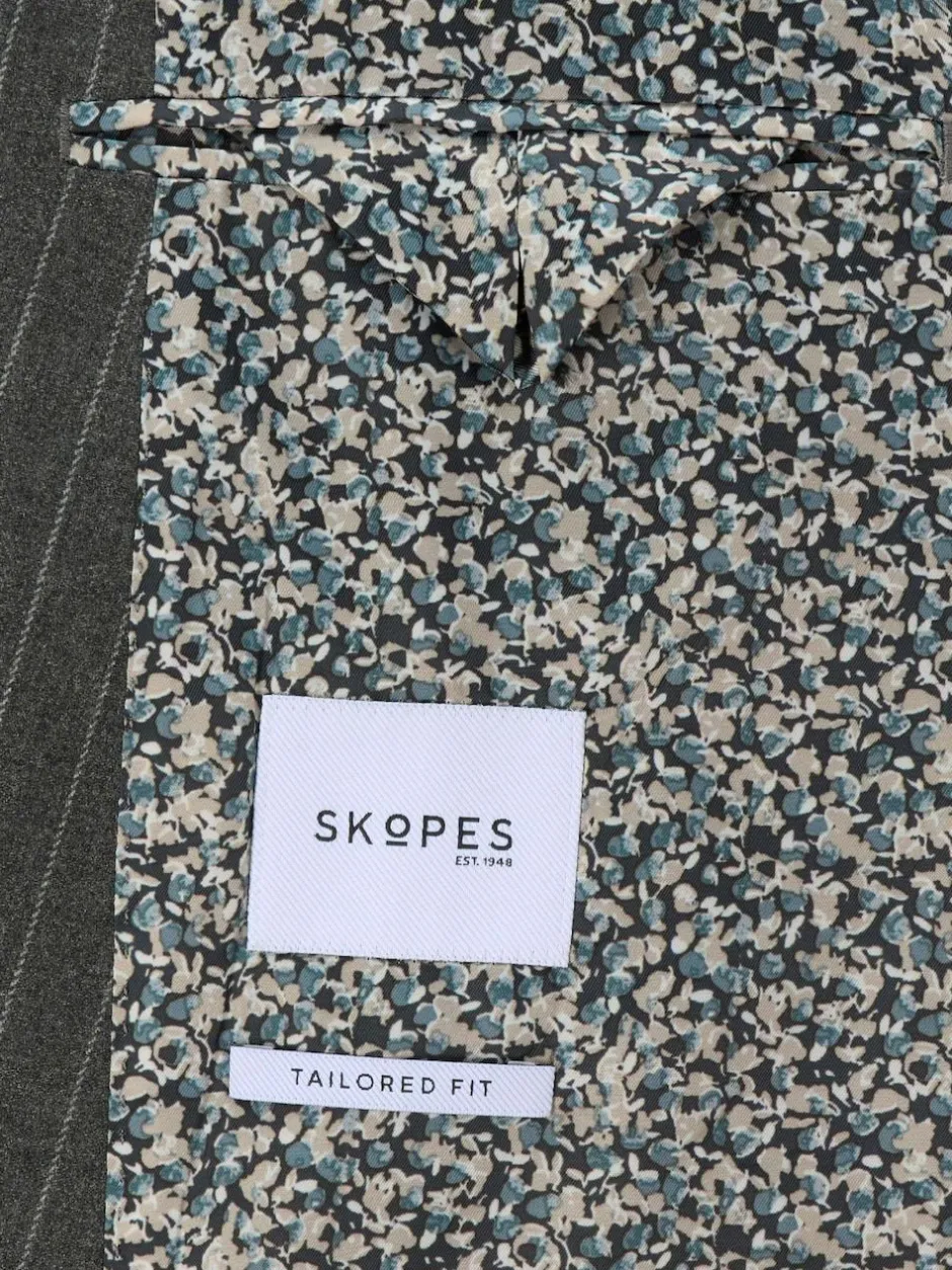 Skopes Grey Double Breasted Cassius Tailored Fit Stripe Suit Jacket Hot