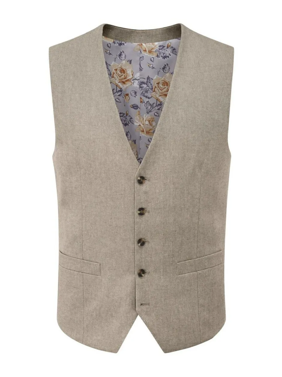 Skopes Single Breasted Tailored Fit Calvados Linen Blend Suit Waistcoat Natural Online