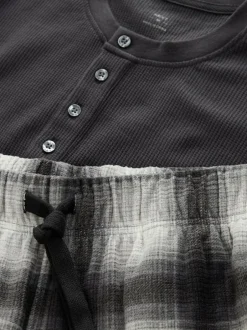 Next Slate Grey Check Motionflex Textured Cosy Long Sleeve Pyjamas Set Best
