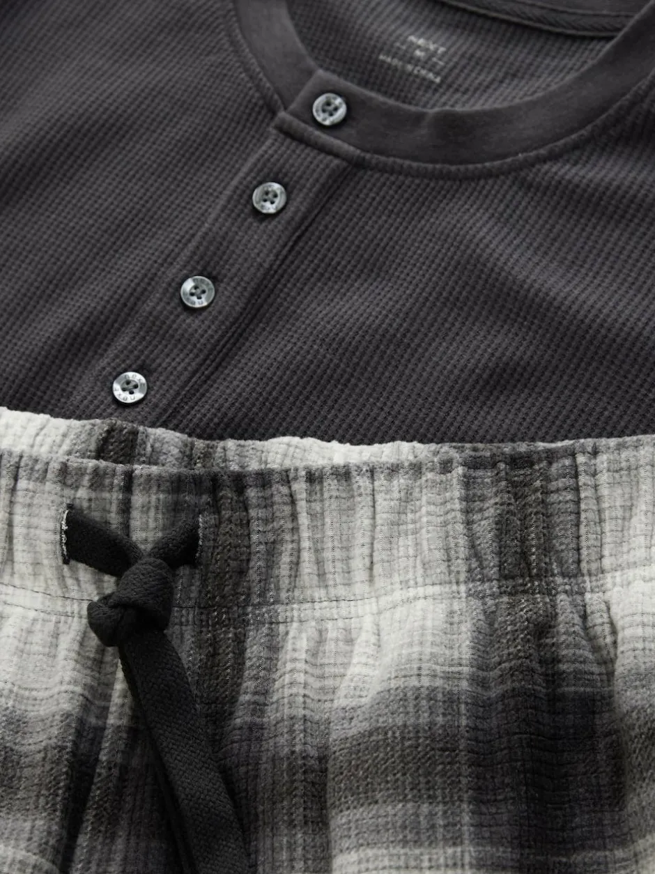 Next Slate Grey Check Motionflex Textured Cosy Long Sleeve Pyjamas Set Best