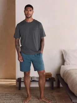 Next Slate Grey Short Sleeve Jersey Pyjamas Set New