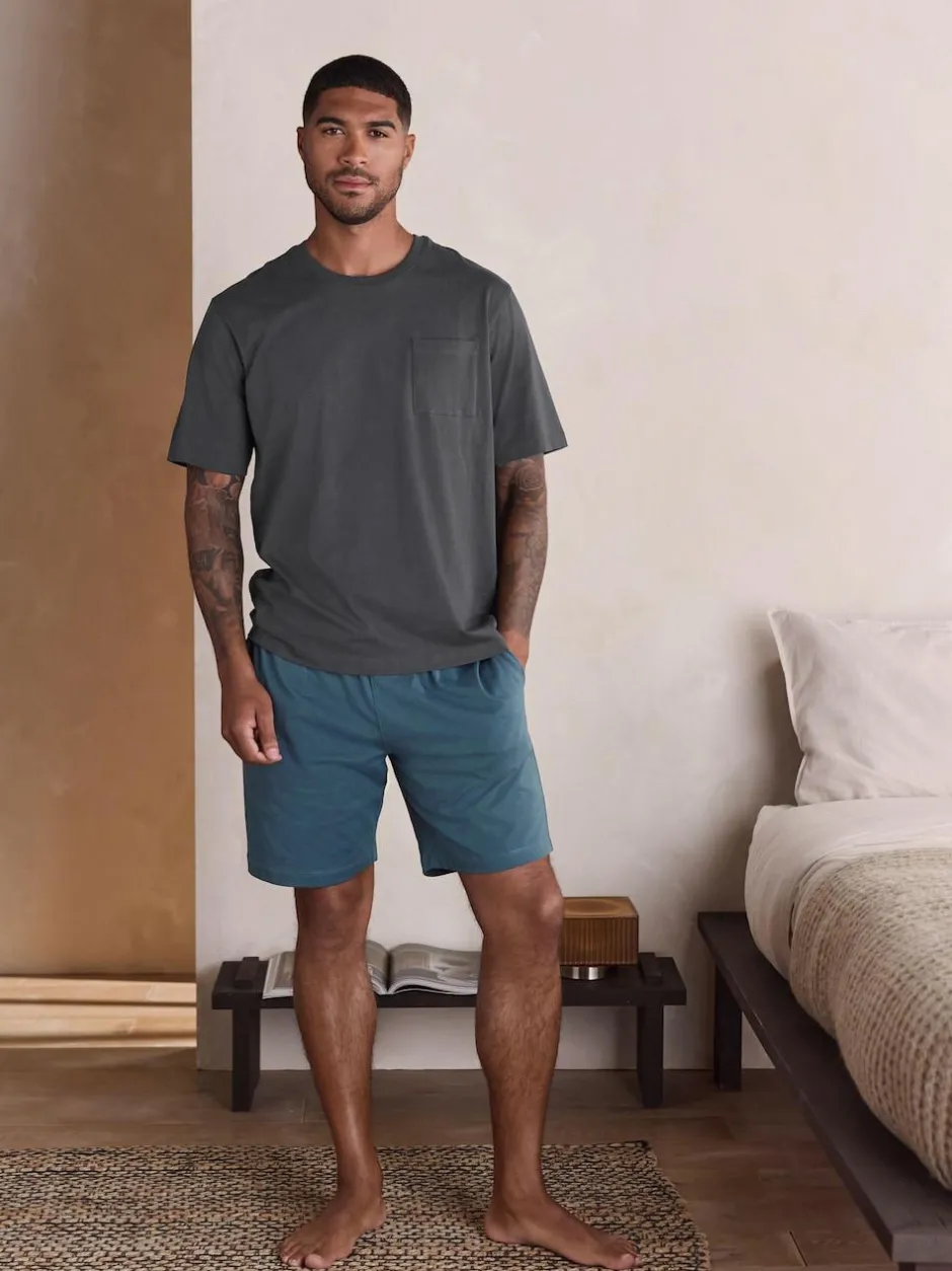 Next Slate Grey Short Sleeve Jersey Pyjamas Set New