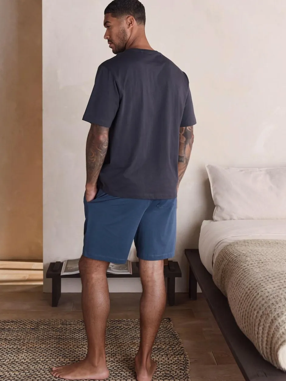 Next Slate Grey Short Sleeve Jersey Pyjamas Set New