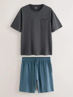 Next Slate Grey Short Sleeve Jersey Pyjamas Set New
