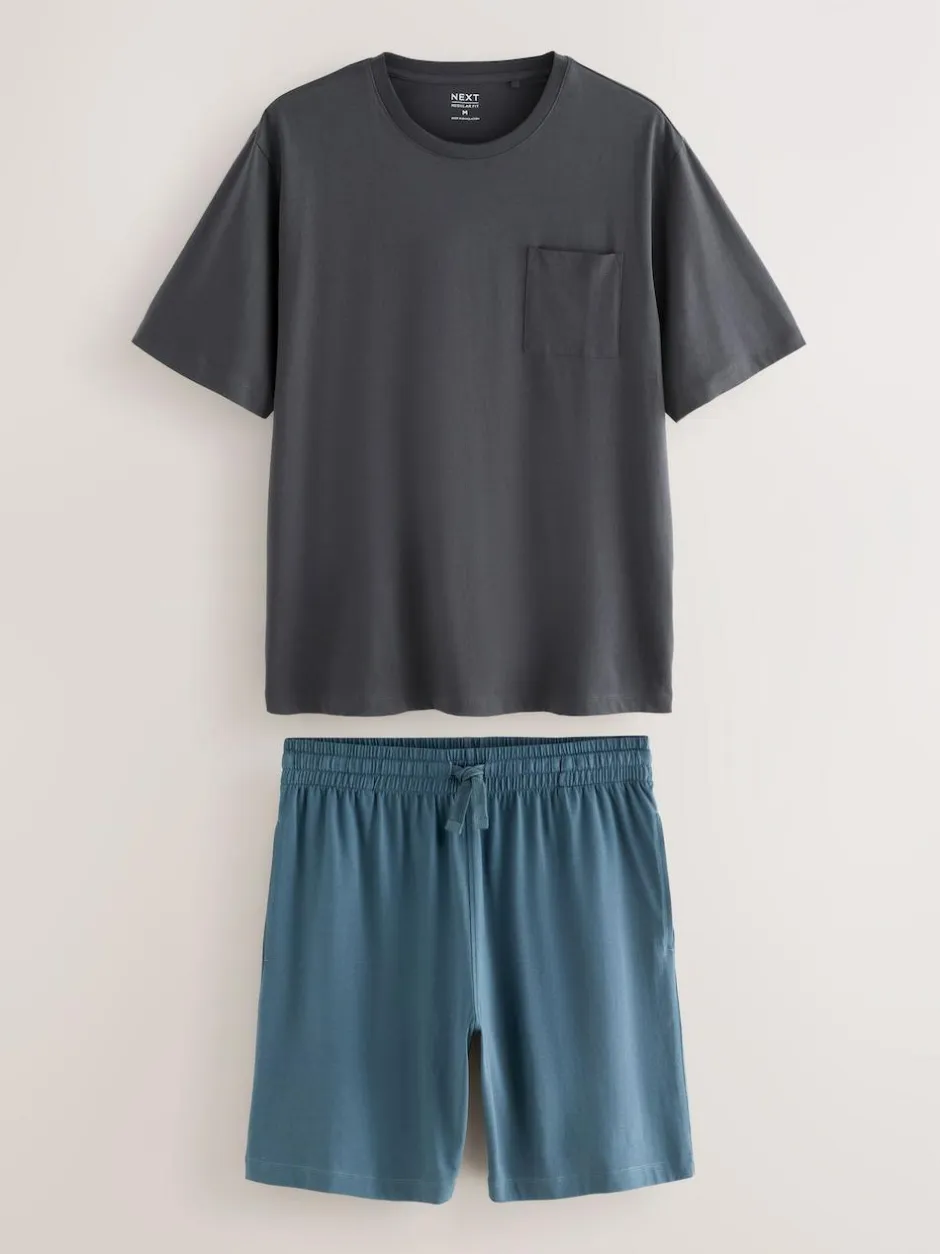Next Slate Grey Short Sleeve Jersey Pyjamas Set New