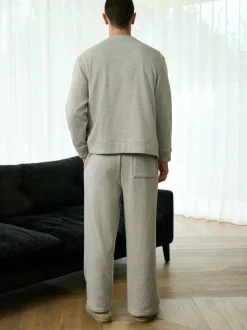 Next Velour Lined Open Hem Joggers Slate Grey New