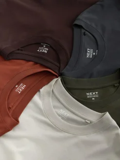 Next Regular Fit Regular Fit Long Sleeve 100% Cotton T-Shirts 5 Pack Slate/Green/Ecru/Orange/Brown Online