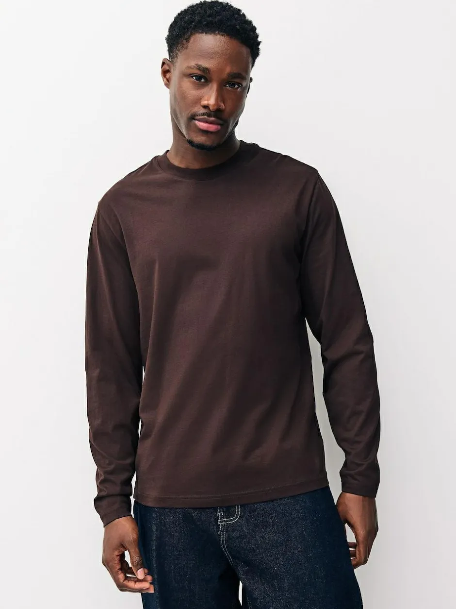 Next Regular Fit Regular Fit Long Sleeve 100% Cotton T-Shirts 5 Pack Slate/Green/Ecru/Orange/Brown Online