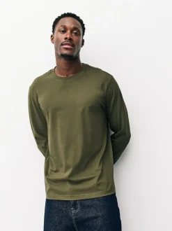 Next Regular Fit Regular Fit Long Sleeve 100% Cotton T-Shirts 5 Pack Slate/Green/Ecru/Orange/Brown Online